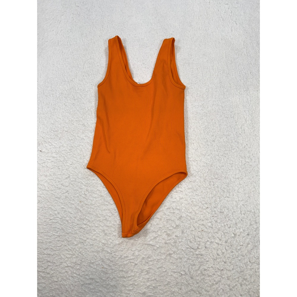 Zara Womens Orange Ribbed Sleeveless Scoop Neck Bodysuit Size Large